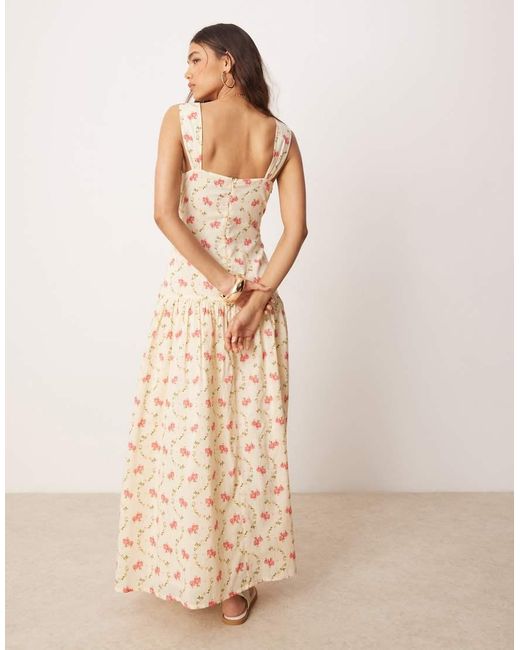 ASOS Natural Dropped Waist Midi Dress With Wrap Bodice