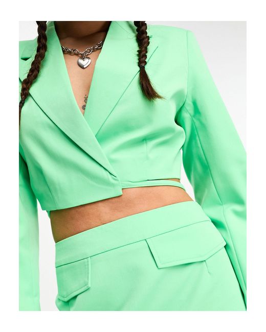 Noisy May Green Cropped Tie Detail Blazer Co-ord
