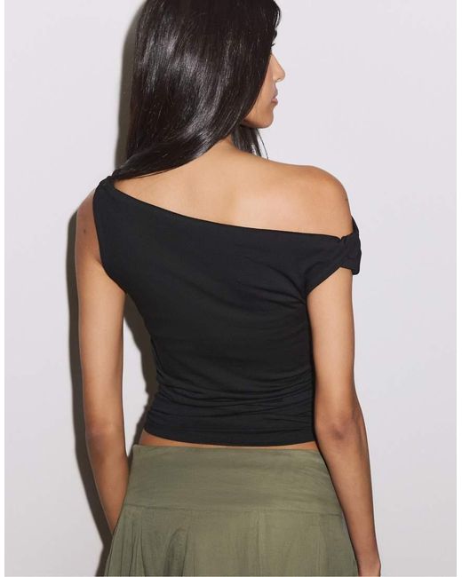 Stradivarius Green Asymmetric Gathered T-shirt