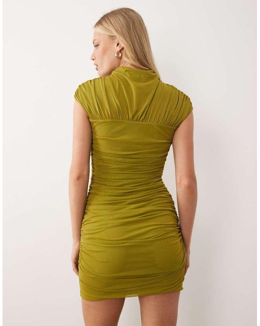 ASOS Green Mesh Mini Dress With Draped Grown On Neck