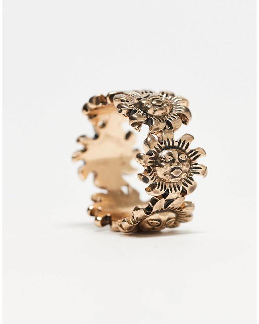 Bague unisexe à motifs soleil Reclaimed (vintage) en coloris White