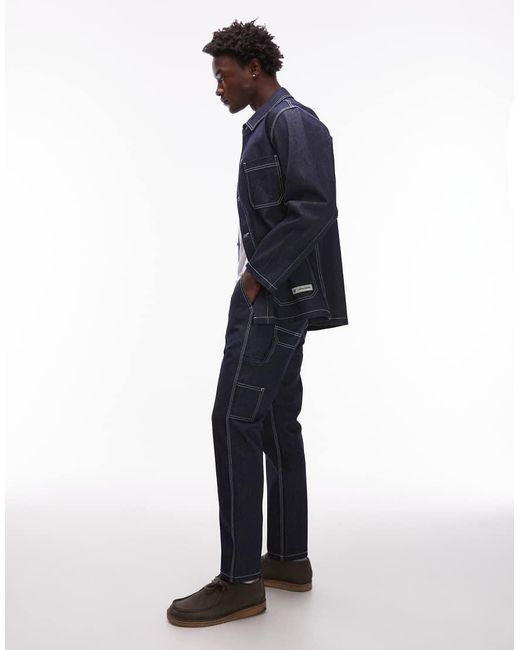 CAT WWR Blue Regular Fit Denim Carpenter Jeans With Contrast Stitching for men