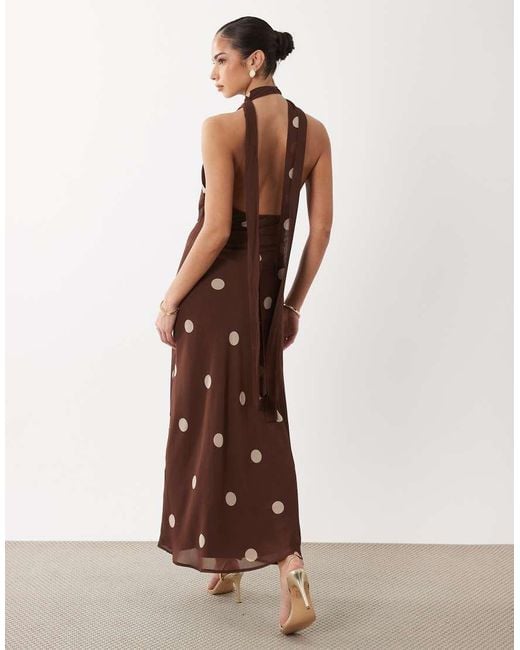 Gina Tricot Brown Scarf Neck Maxi Dress
