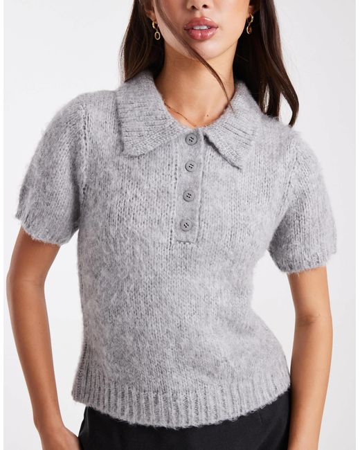 ASOS Gray Brushed Knitted Short Sleeve Polo