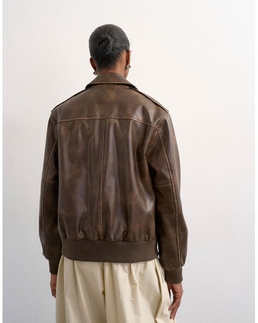 TOPSHOP Natural Leather Look Centre Front Zip Through Jacket