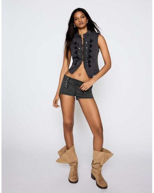 Bershka Black Mini Button Shorts