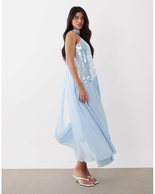 Gina Tricot Sequin Maxi Dress in Blue