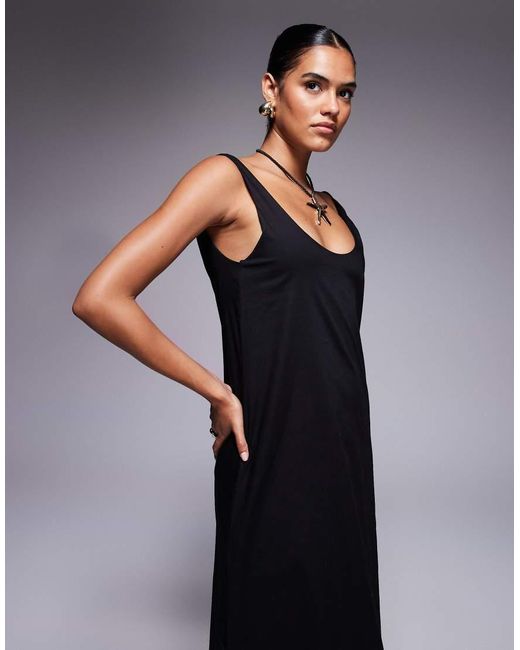 Fashionkilla Blue Exclusive Poplin Scoop Neck Trapeze Maxi Dress
