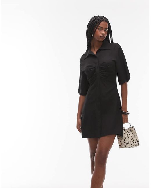 & Other Stories Black Mini Shirt Dress With Ruche Front