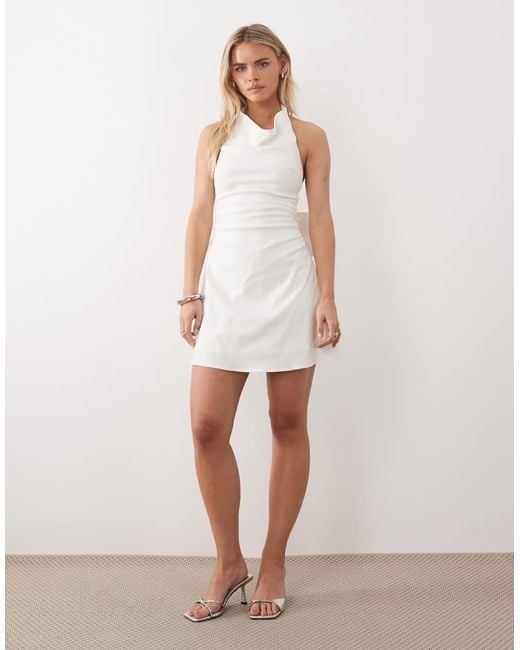 TFNC London White Bridal Halter Neck Bow Back Mini Dress