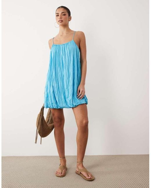 ASOS Blue Crinkle Bubble Hem Mini Dress