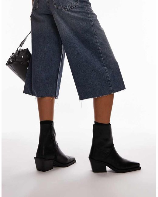 Botas Negras De Estilo Wéstern De Cuero Maddy De TOPSHOP de color Blue