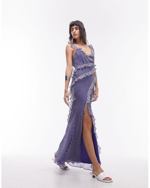 Premium - robe longue à rayures et volants - bleu/ivoire TOPSHOP en coloris Purple