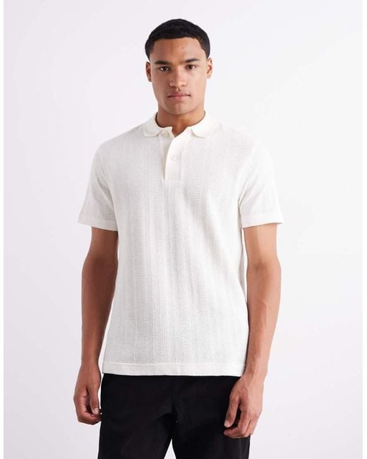 Polo De Punto De Mezcla De Algodón De -Neutro Mango de hombre de color White