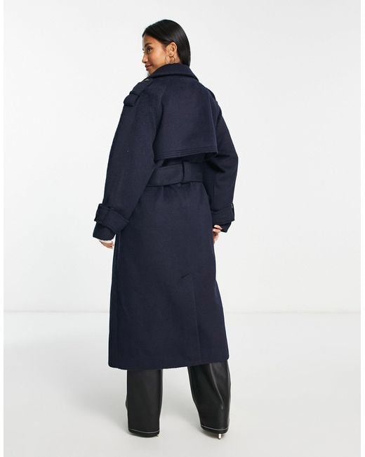 Asos design petite - trench-coat oversize habillé en laine mélangée brossée ASOS en coloris Blue