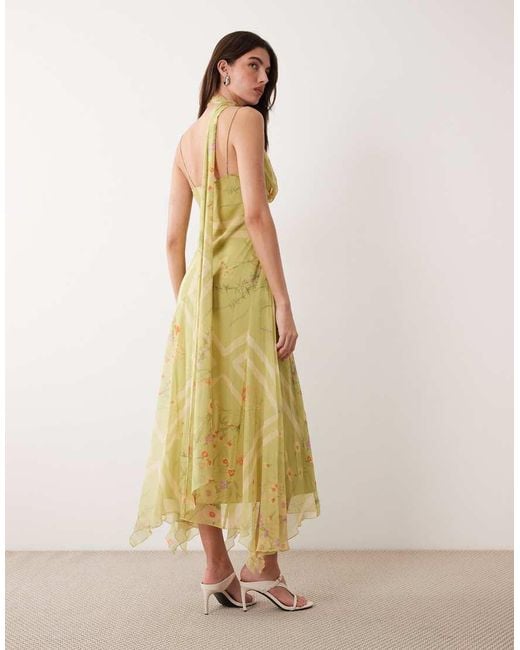 ASOS Green Slip Maxi Dress With Scarf Detail