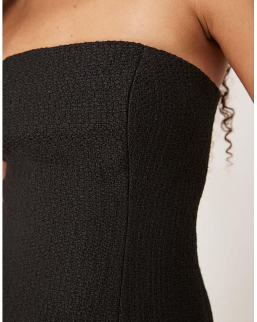 ASOS Black Tailored Boucle Curved Hem Peplum Bandeau Co-Ord Top