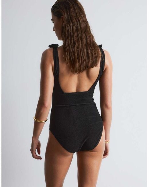 & Other Stories Black Crinkle Swimsuit With Knot Detail
