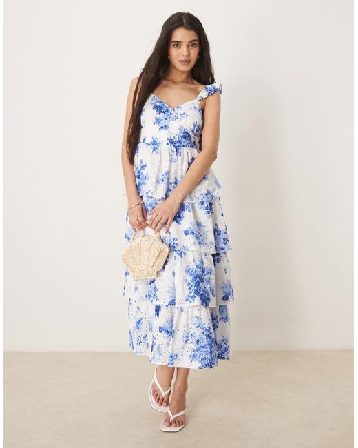 Nobody's Child Blue Rhys Flutter Sleeve Tiered Midi Dress