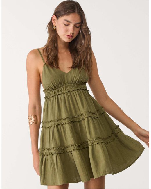 Stradivarius Green – gerafftes minikleid