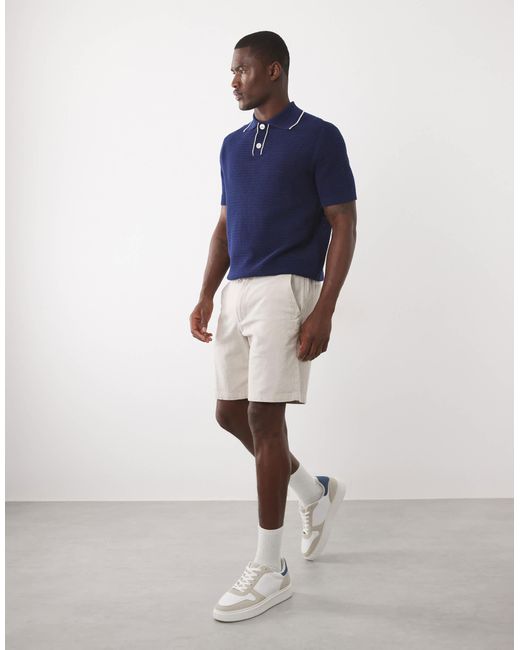 SELECTED Blue Linen Blend Drawstring Shorts for men