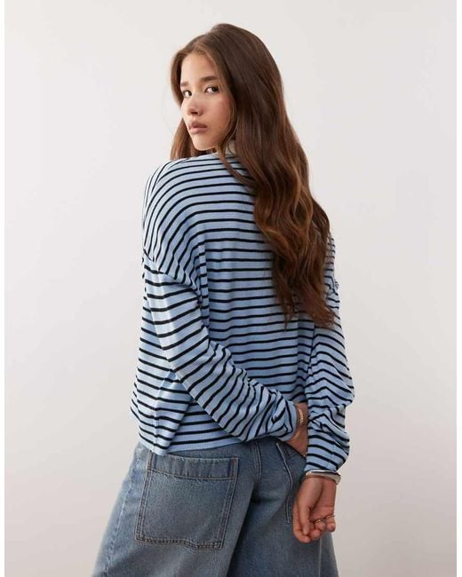 Collusion Blue Knitted Stripe Polo Jumper