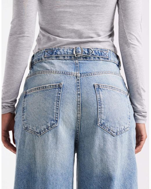 ASOS Blue High Waisted Wide Leg Jeans With Cinch