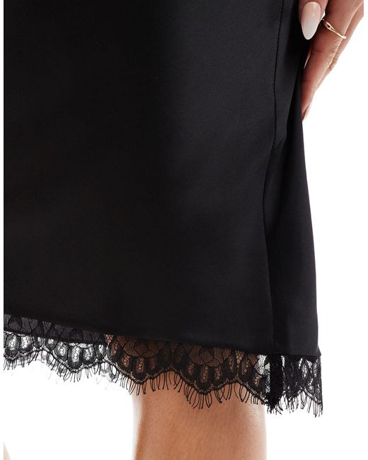 ASOS Black 90s Length Satin Skirt With Lace Trim