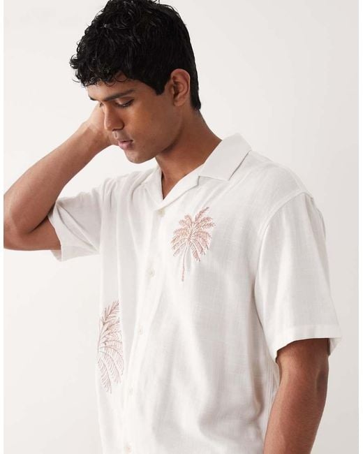 Jack & Jones Natural Premium Palm Tree Embroidered Short Sleeve Shirt for men