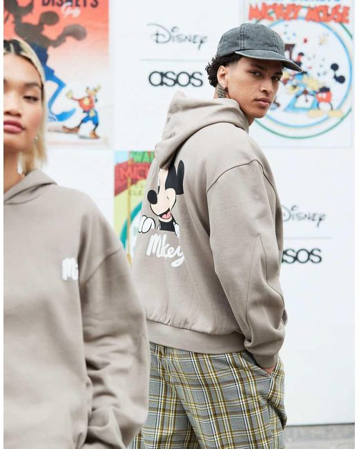 ASOS Gray Disney Unisex Oversized Hoodie With Mickey Mouse Prints