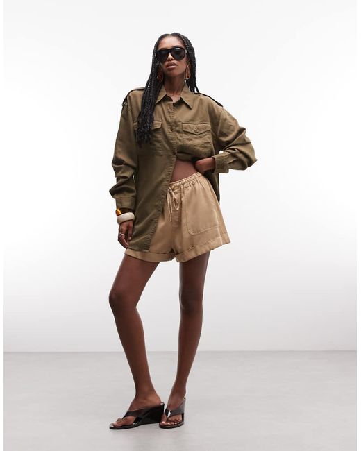 ASOS Brown Washed Utility Shirt With Pocket Detail