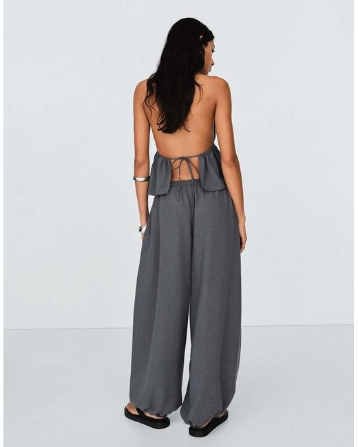 Bershka Gray Rustic Sarouel Trousers
