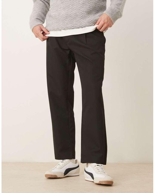 ASOS Black Straight Leg Cropped Trouser With Half Elasticated Waistband for men
