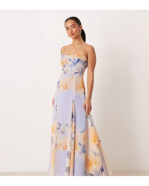 ASOS Pink Asos Design Petite Chiffon Strappy Maxi Dress With Deep Godets