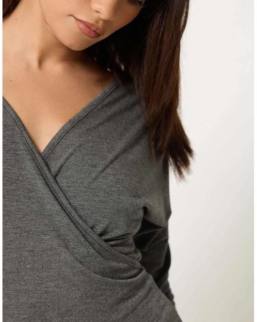 PixieGirl Gray Petite Wrap Top