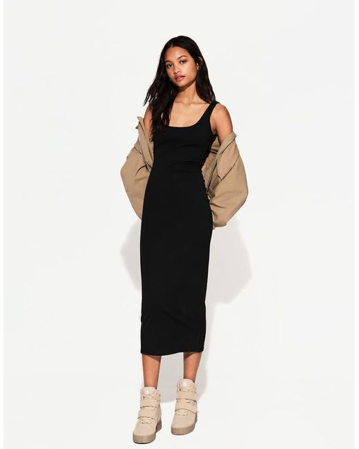 Bershka Black Strappy Midi Dress