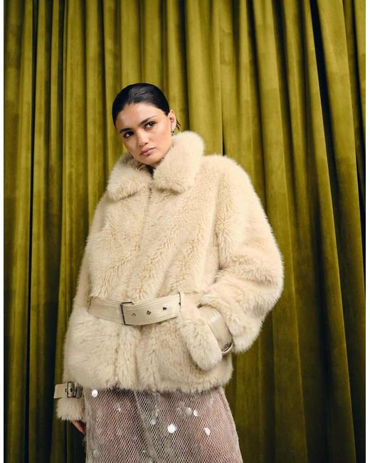 Urbancode Natural Faux Fur Belted 80's Jacket