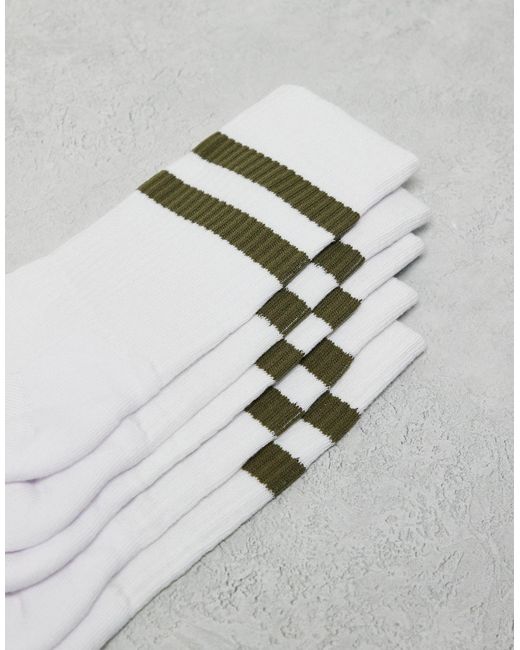 ASOS Gray 5 Pack Socks With Dark Green Stripes for men