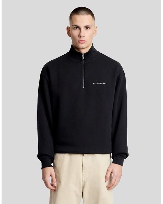 Lyle & Scott Black Mid Layers Script Heavyweight Loopback Quarter Zip Sweatshirt for men