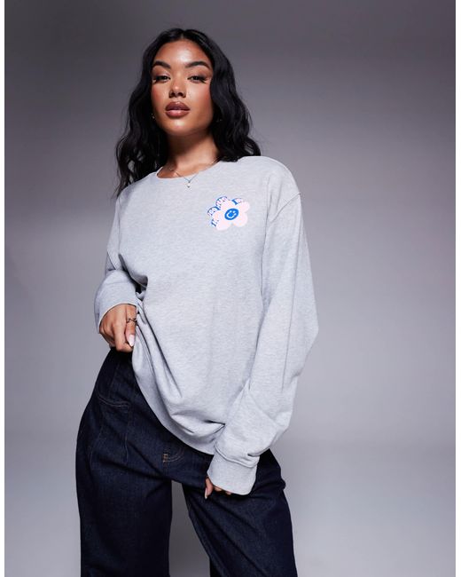 HUGO Blue Oversized Flower Print Sweatshirt