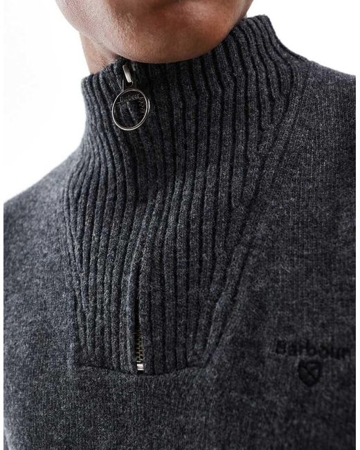 Barbour Blue Essential Lambswool Half Zip Knitted Jumper-grey for men