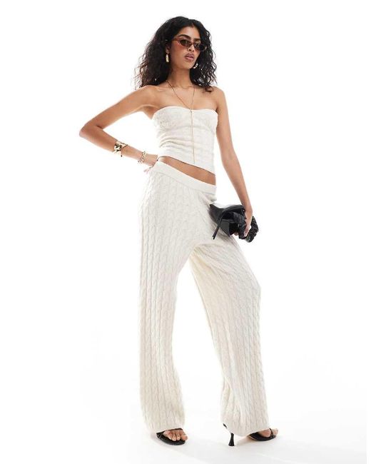 4th & Reckless White Cable Knit Wide Leg Trousers Co-ord