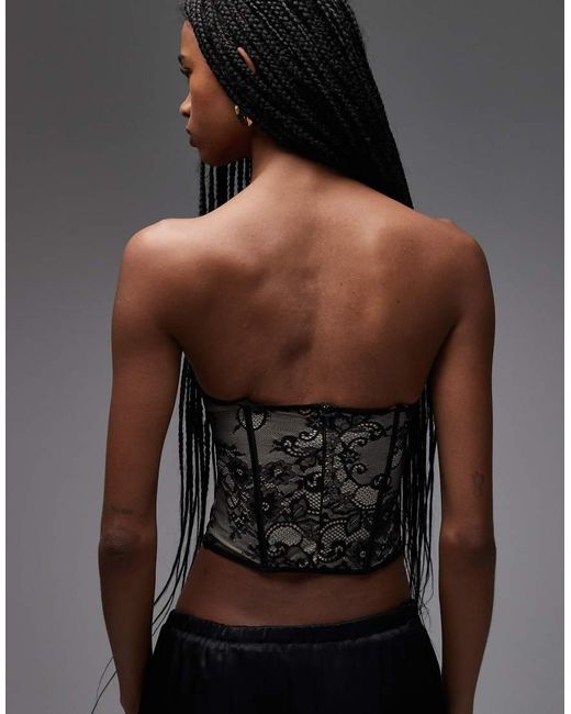 ASOS Black Lace Mix Detail Cupped Corset Top With Boning