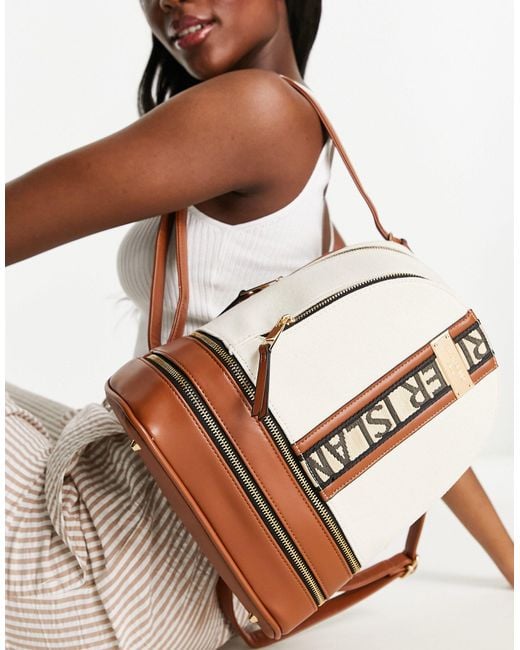 River Island Brown Canvas Logo Backpack