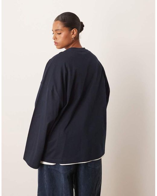 ARRANGE Blue Curve Cotton Oversized Long Sleeve T-shirt