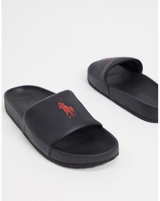 Hombre Zapatos de Sandalias y chanclas de Sandalias de piel Sandalias negras utilitarias sin cierres con logo Polo Ralph Lauren de hombre de color Negro 