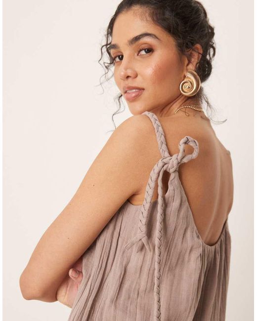 ASOS Natural Double Cloth Plait Tie Detail Scoop Neck Jumpsuit