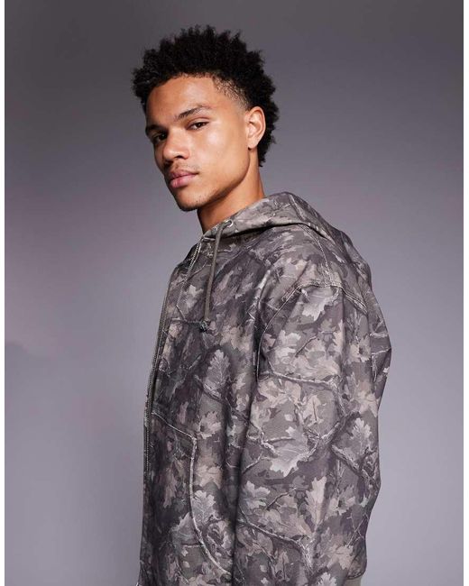 Faded Store Gray Core Canvas Hooded Zip Through Jacket for men