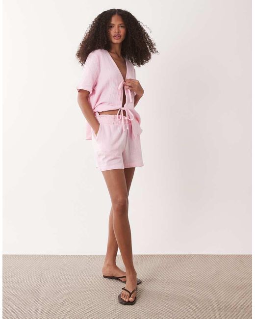 Jdy Pink Cheesecloth Shorts Co-ord