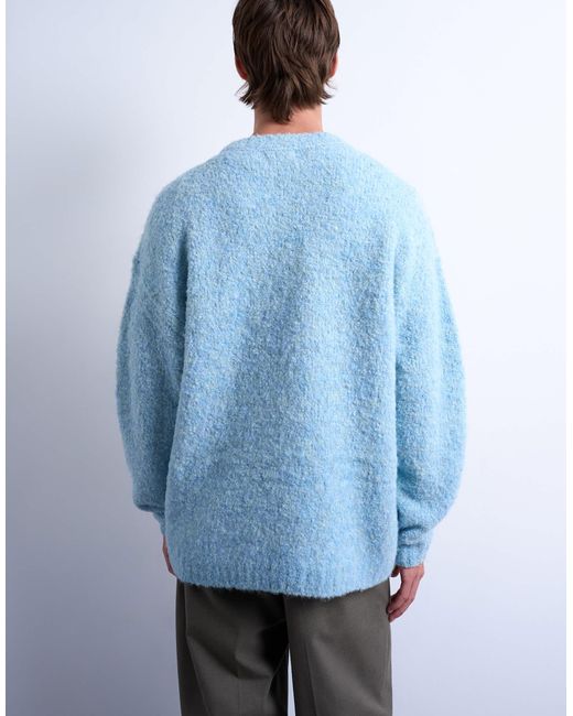 Topman Blue Relaxed Fit Boucle Jumper for men